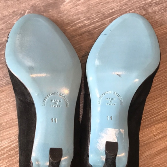 CYNTHIA ROWLEY Vintage Y2K Black Suede Peep Toe Pumps Size 11 - Picture 7 of 7